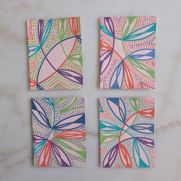 Set of 4 Original Hand-Drawn Greeting Cards – Bright Botanical Abstract in Coral - Picture 6 of 9